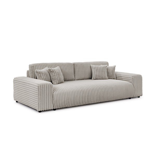 Jasnoszara sztruksowa rozkładana sofa ze schowkiem 260 cm Justin  – Ropez