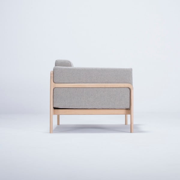 Fotel z konstrukcją z drewna dębowego z szarą tekstylną poduszką Gazzda Fawn-image-4