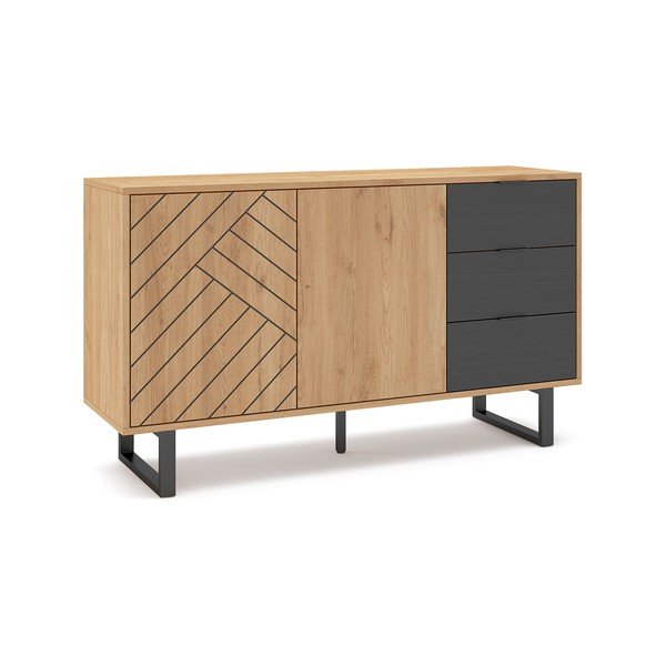 Antracytowo-naturalna niska komoda w dekorze dębu 140x80 cm Madona – Marckeric-image-2