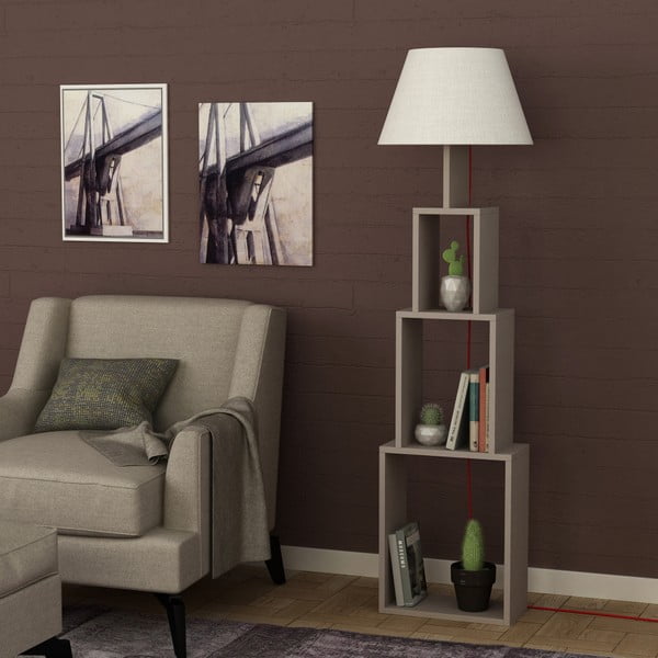 Lampa stojąca z jasnoszarym abażurem Homitis Tower-image-3