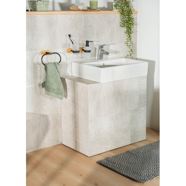 Czarno-naturalny samoprzylepny szklany kubek na szczoteczki do zębów Orea Bamboo – Wenko-image-1