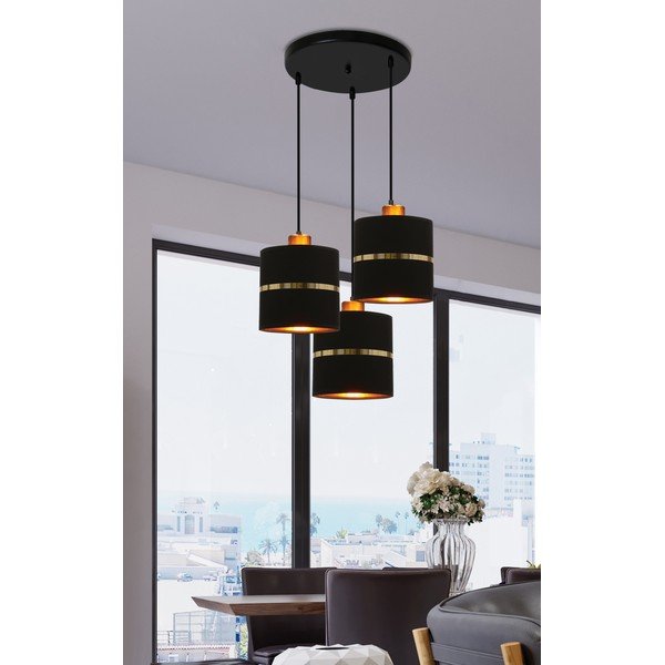 Czarna lampa wisząca z tekstylnym kloszem ø 15 cm Assam – Candellux Lighting-image-2