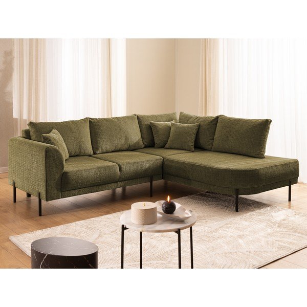 Zielony narożnik z tkaniny szenilowej (prawostronny/w kształcie litery L) Mauris  – Ropez-image-4