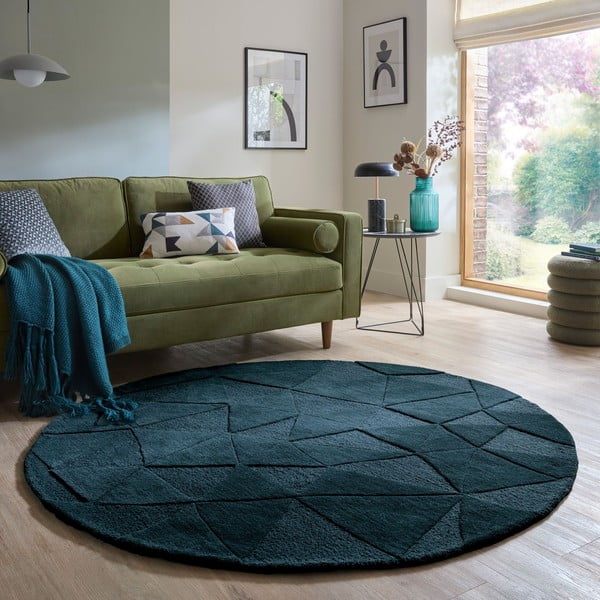 Zielononiebieski wełniany okrągły dywan tkany ręcznie ø 160 cm Shard Teal – Flair Rugs-image-1