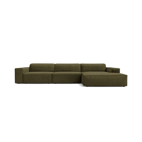 Aksamitny narożnik modułowy (prawostronny/z szezlongiem) w kolorze khaki Jodie – Micadoni -image-2