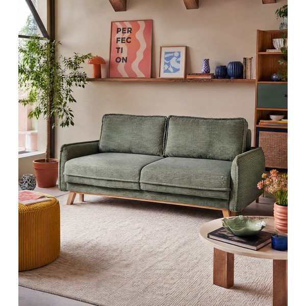 Jasnozielona sztruksowa rozkładana sofa 218 cm Tori – Bonami Selection-image-1