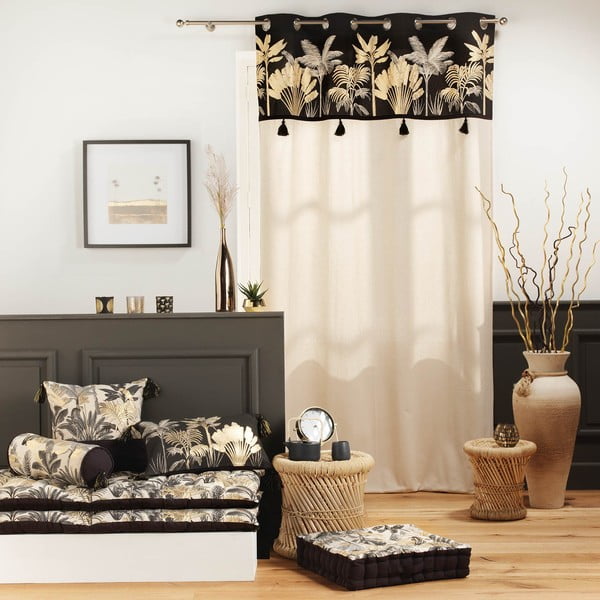 Beżowo-czarna zasłona 140x240 cm Karaba – douceur d'intérieur-image-2