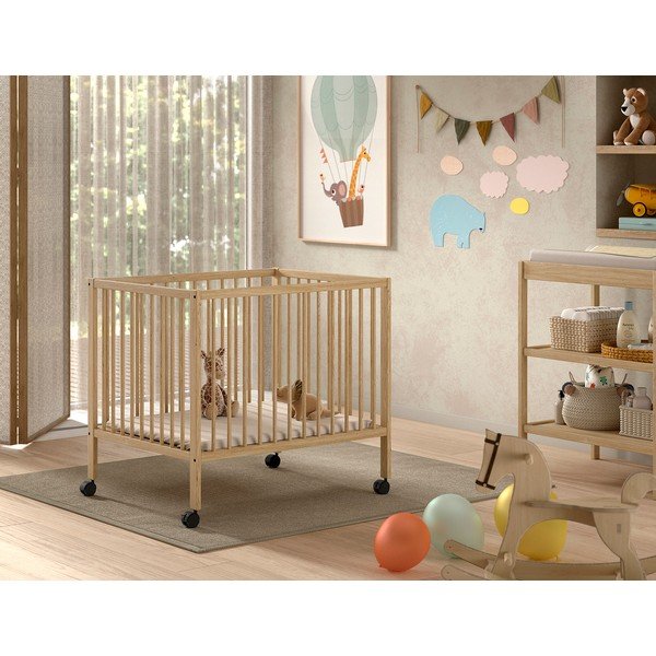 Kojec dla dzieci z litego drewna bukowego z regulowaną wysokością/na kółkach 95x75 cm w naturalnym kolorze Dino – Vipack-image-1