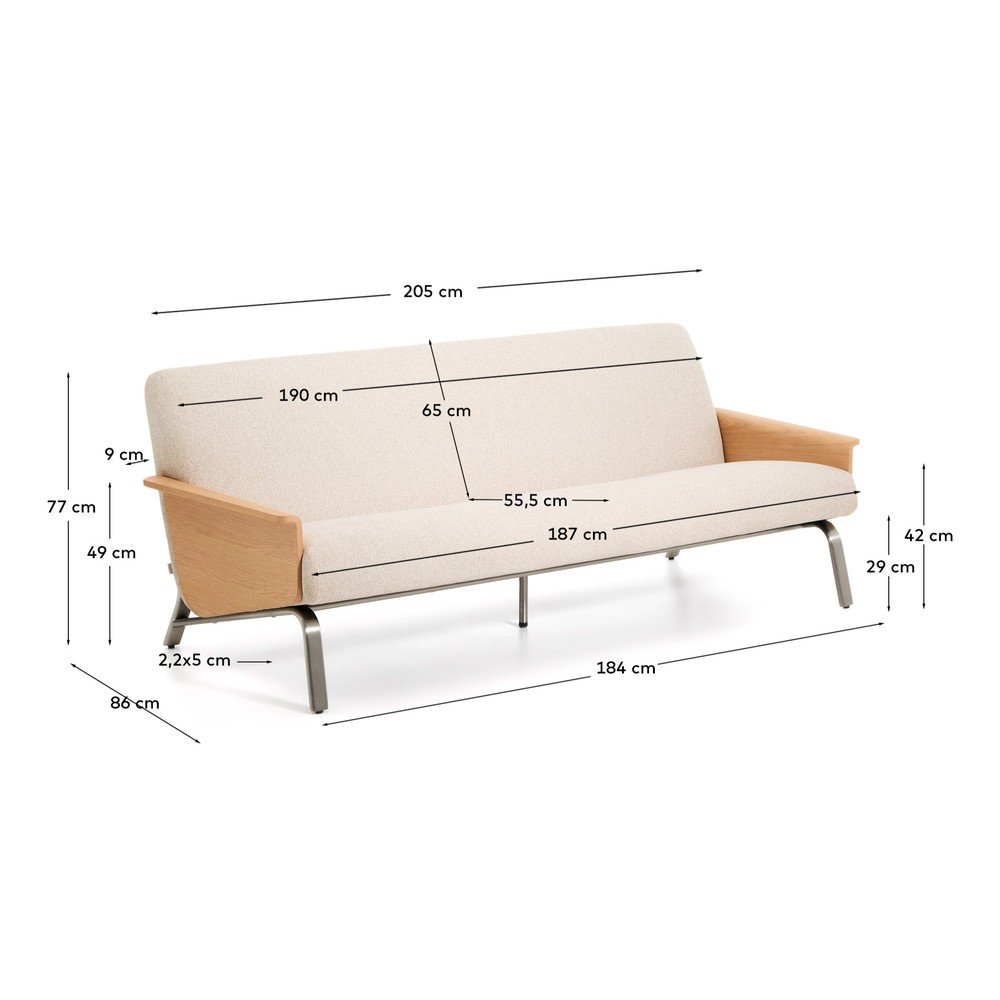 Beżowa sofa z tkaniny szenilowej 205 cm Amsen – Kave Home (zdjęcie 3)