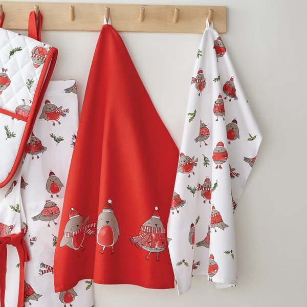 Bawełniane ścierki ze świątecznym motywem zestaw 2 szt. 50x70 cm Christmas Robins – Catherine Lansfield-image-1