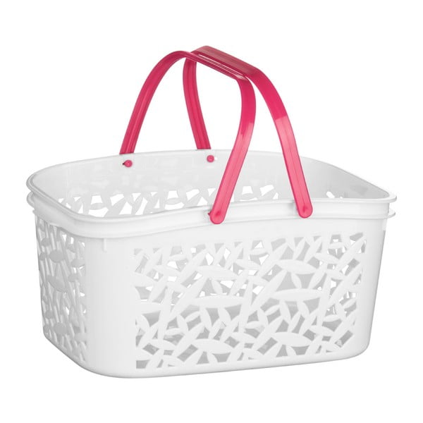 Biały koszyk z różowymi elementami Premier Housewares Storage Basket Hot Pink Plastic