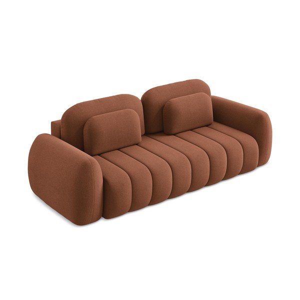 Rozkładana sofa z materiału bouclé ze schowkiem w kolorze terakoty 266 cm Pele – Makamii-image-2