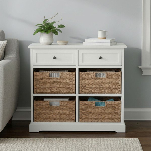 Komoda z litego drewna paulowni w kolorze kości słoniowej 76x70x33 cm Vermont – Premier Housewares-image-1