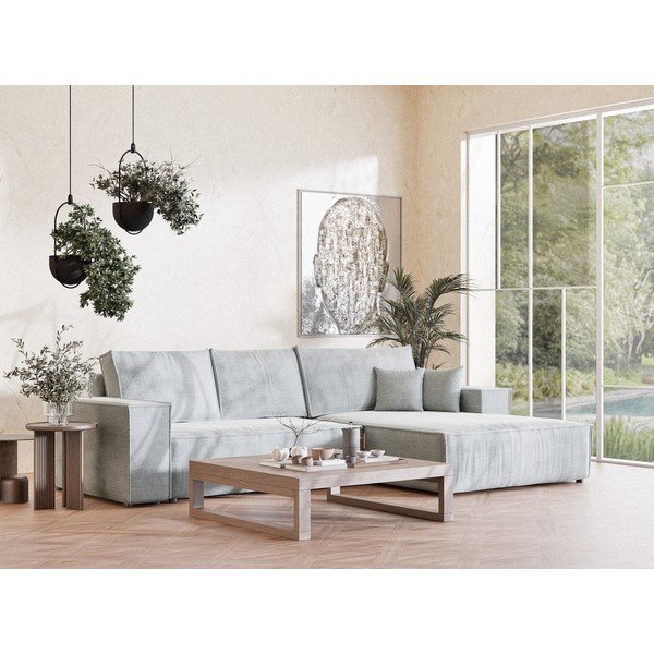 Jasnoszary rozkładany/ze schowkiem narożnik z tkaniny szenilowej (prawostronny/z szezlongiem) Maze – Maison de Rêve-image-1