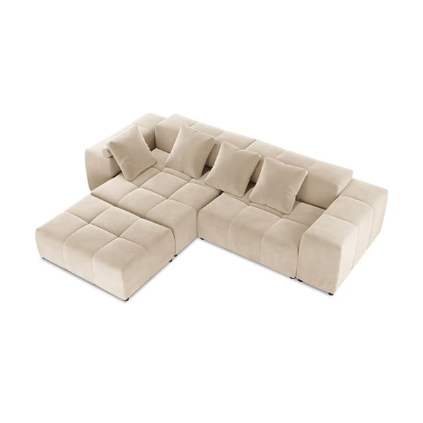 Beżowy aksamitny narożnik (róg zmienny) Rome Velvet – Cosmopolitan Design-image-3