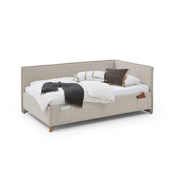 Beżowe tapicerowane narożne łóżko dziecięce ze schowkiem ze stelażem 90x200 cm Fun – Meise Möbel-image-3