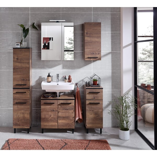 Brązowa szafka wisząca pod umywalkę w dekorze dębu bez baterii 60x53 cm Set 374 – Pelipal-image-4