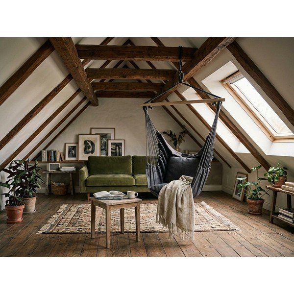 Czarny tapicerowany wiszący fotel ogrodowy Tobago – Garden Pleasure-image-2