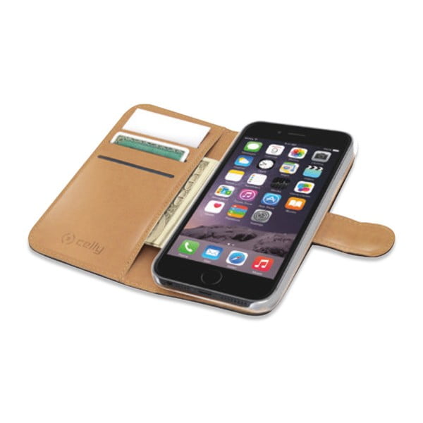 Czarna  obudowa - portmonetka na karty Celly Wally
  na Apple iPhone 6/6S Plus