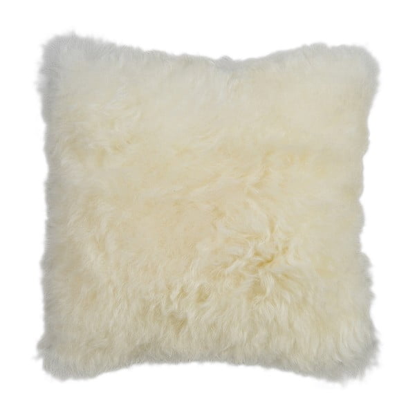 Biała poduszka futrzana z krótkim włosiem, 35x35 cm