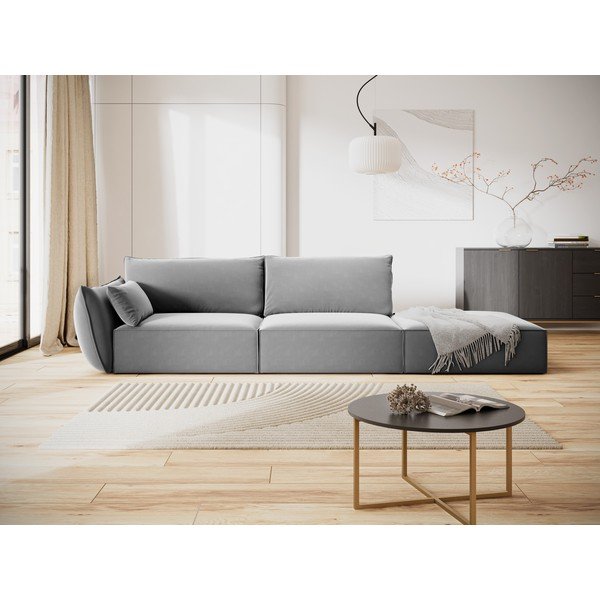 Jasnoszara aksamitna sofa lewostronna 264 cm Vanda – Mazzini Sofas-image-1