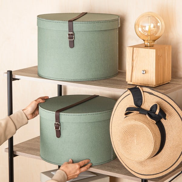 Zielononiebieskie kartonowe pojemniki zestaw 2 szt. z pokrywką ø 37,5x25,5 cm Rut Canvas Paper Laminate – Bigso-image-1