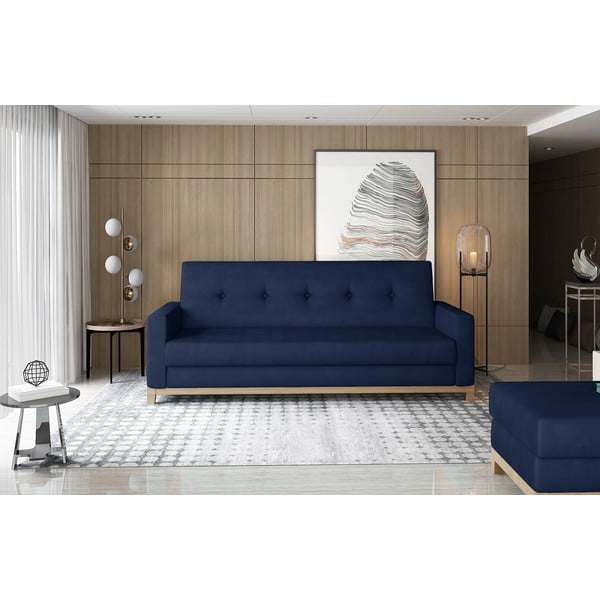 Ciemnoniebieska aksamitna rozkładana/ze schowkiem sofa 216 cm Selene – ELTAP-image-1