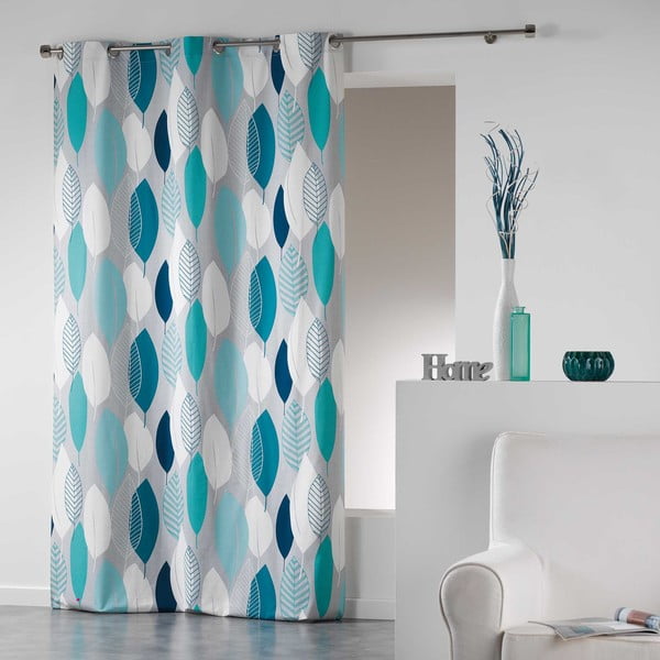 Niebieska zasłona 140x240 cm Leafy – douceur d'intérieur-image-1