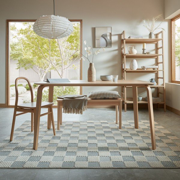 Niebieski dywan z mieszanki bawełny odpowiedni do prania 155x230 cm Muted Checkerboard – Flair Rugs-image-2