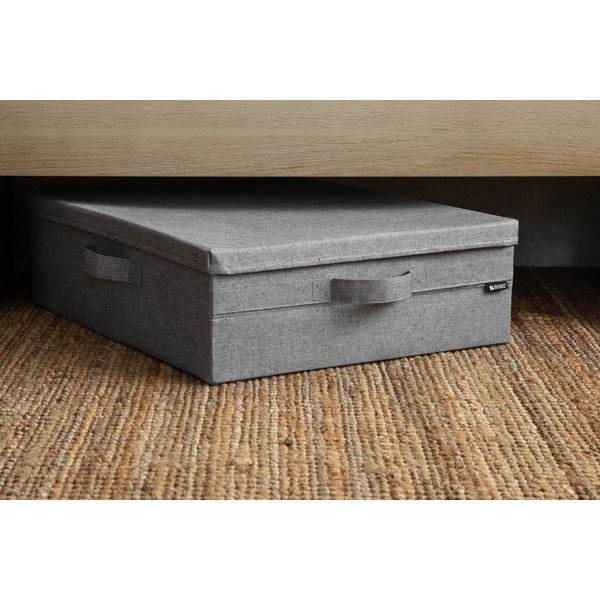 Szary tekstylny pojemnik z pokrywką 46x56x16 cm Soft Storage Low – Bigso-image-1