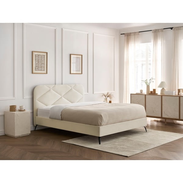 Beżowe tapicerowane łóżko dwuosobowe ze stelażem 160x200 cm Prune – Bobochic Paris-image-4