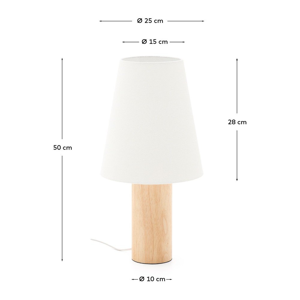Biała/w naturalnym kolorze lampa stołowa z litego drewna kauczukowego z tekstylnym kloszem (wysokość 49,5 cm) Marga – Kave Home (zdjęcie 6)