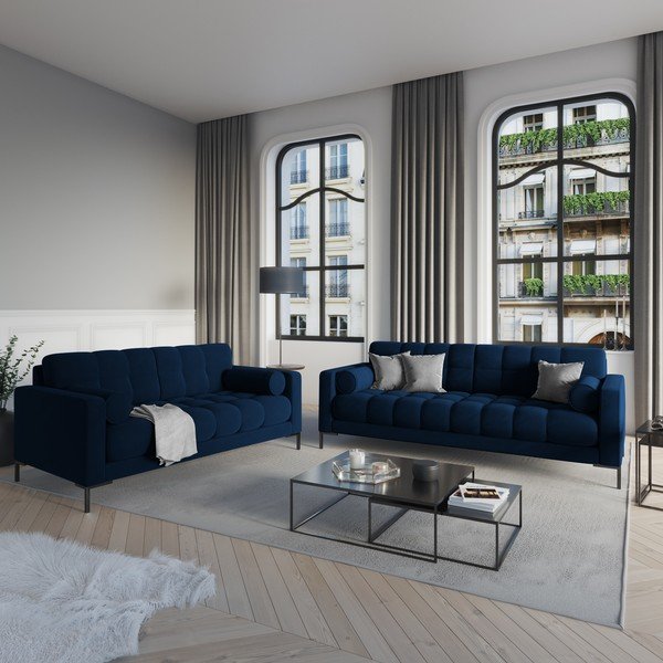 Ciemnoniebieska aksamitna sofa Cosmopolitan Design Bali-image-1