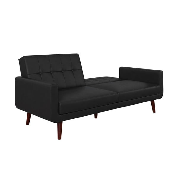Czarna rozkładana sofa z imitacji skóry 200 cm Nola – Støraa-image-3