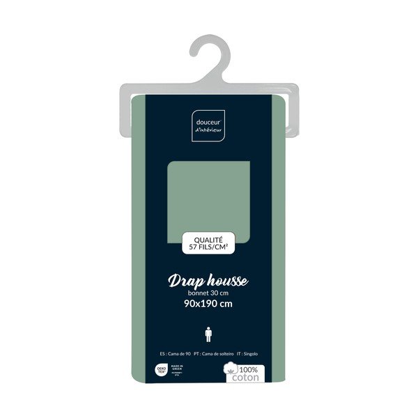 Zielone bawełniane prześcieradło z gumką 90x190 cm Lina – douceur d'intérieur-image-2