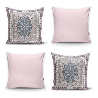 Zestaw 4 dekoracyjnych poszewek na poduszki Minimalist Cushion Covers Pink Ethnic, 45x45 cm
