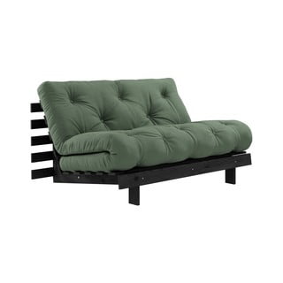 Sofa rozkładana z zielonym pokryciem Karup Design Roots Black/Olive Green