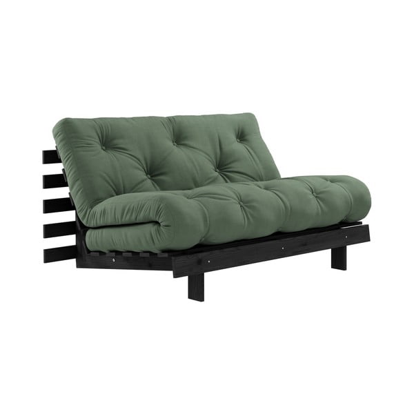 Sofa rozkładana z zielonym obiciem Karup Design Roots Black/Olive Green