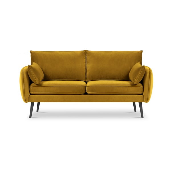 Żółta aksamitna sofa z czarnymi nogami Kooko Home Lento, 158 cm
