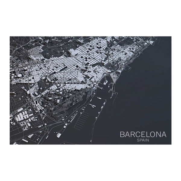 Obraz Homemania Maps Barcelona Black, 70x100 cm