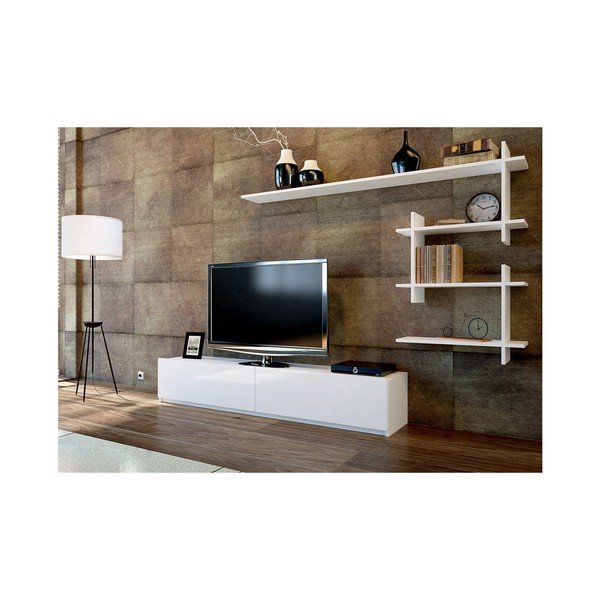 Komplet białej szafki pod TV i półki Ahenk-image-2