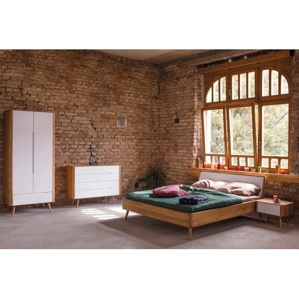 Białe/naturalne łóżko dwuosobowe z litego drewna dębowego 160x200 cm Ena – Gazzda-image-1