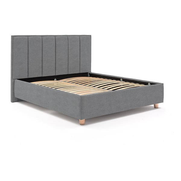 Niebieskoszare dwuosobowe łóżko ze stelażem i schowkiem DlaSpania Wega, 180x200 cm-image-2