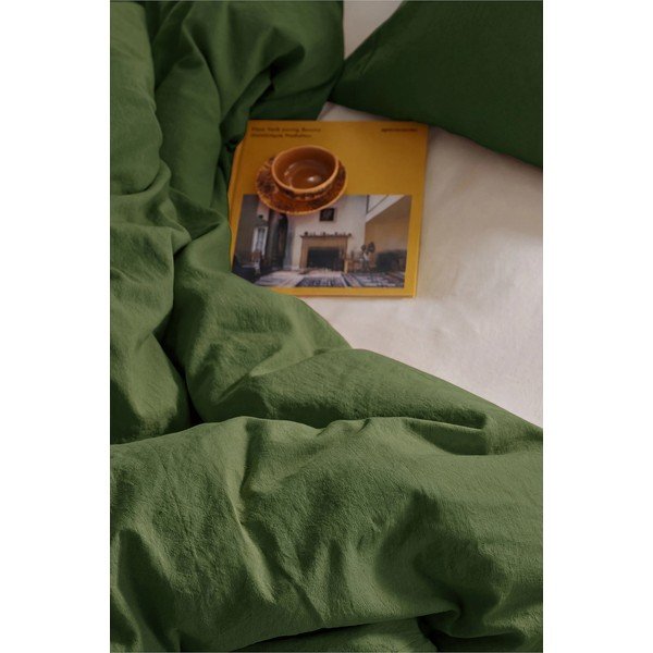 Zielona pościel jednoosobowa z mieszanki lnu 150x200 cm Elly – Ellos Home-image-2