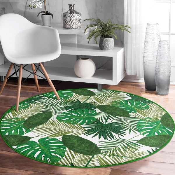 Zielony okrągły dywan odpowiedni do prania i robotów sprzątających ø 100 cm Comfort – Mila Home-image-3