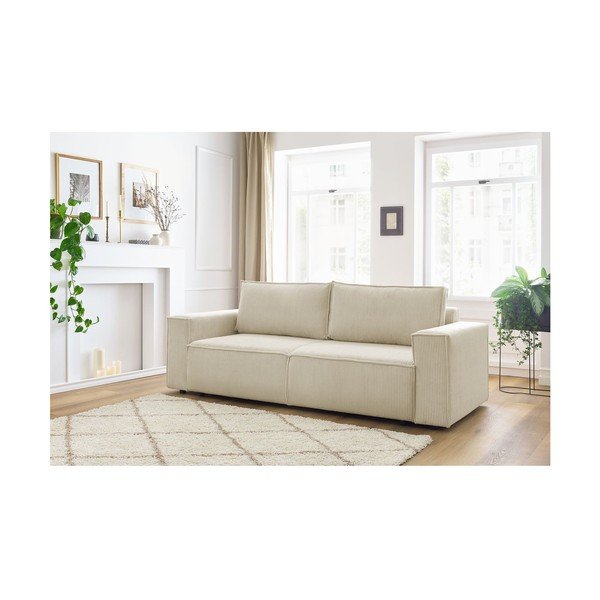 Beżowa sztruksowa rozkładana sofa 245 cm Nihad – Bobochic Paris-image-1