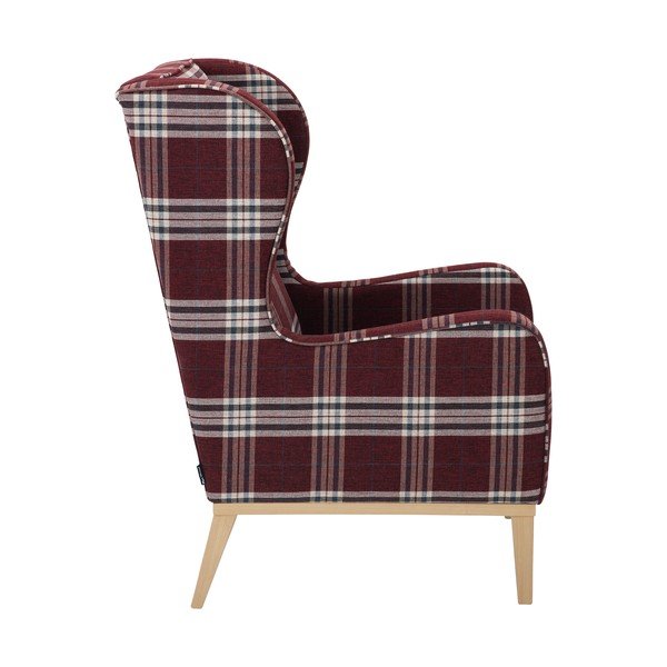 Czerwony fotel uszak w kratkę Max Winzer Angelo-image-3