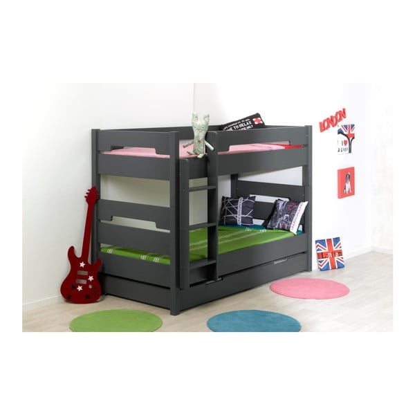 Czarne dziecięce łóżko dwupiętrowe z możliwością rozłożenia na dwa JUNIOR Provence Milo, 90x190 cm