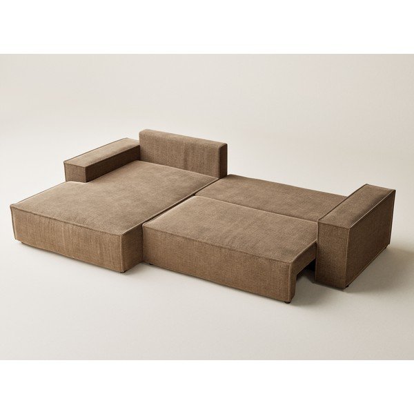 Jasnobrązowy rozkładany/ze schowkiem narożnik z tkaniny szenilowej (lewostronny/z szezlongiem) Maze – Maison de Rêve-image-4