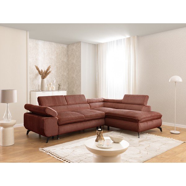 Sztruksowy narożnik w kolorze terakoty (prawostronny/w kształcie litery L) Marbeya  – Ropez-image-1